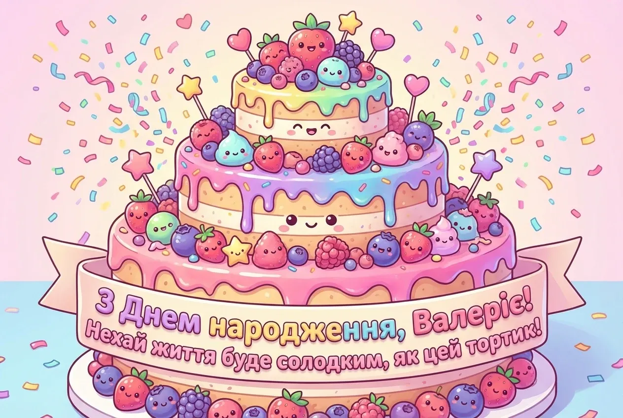 з днем народження Валеріє (жінці) українською