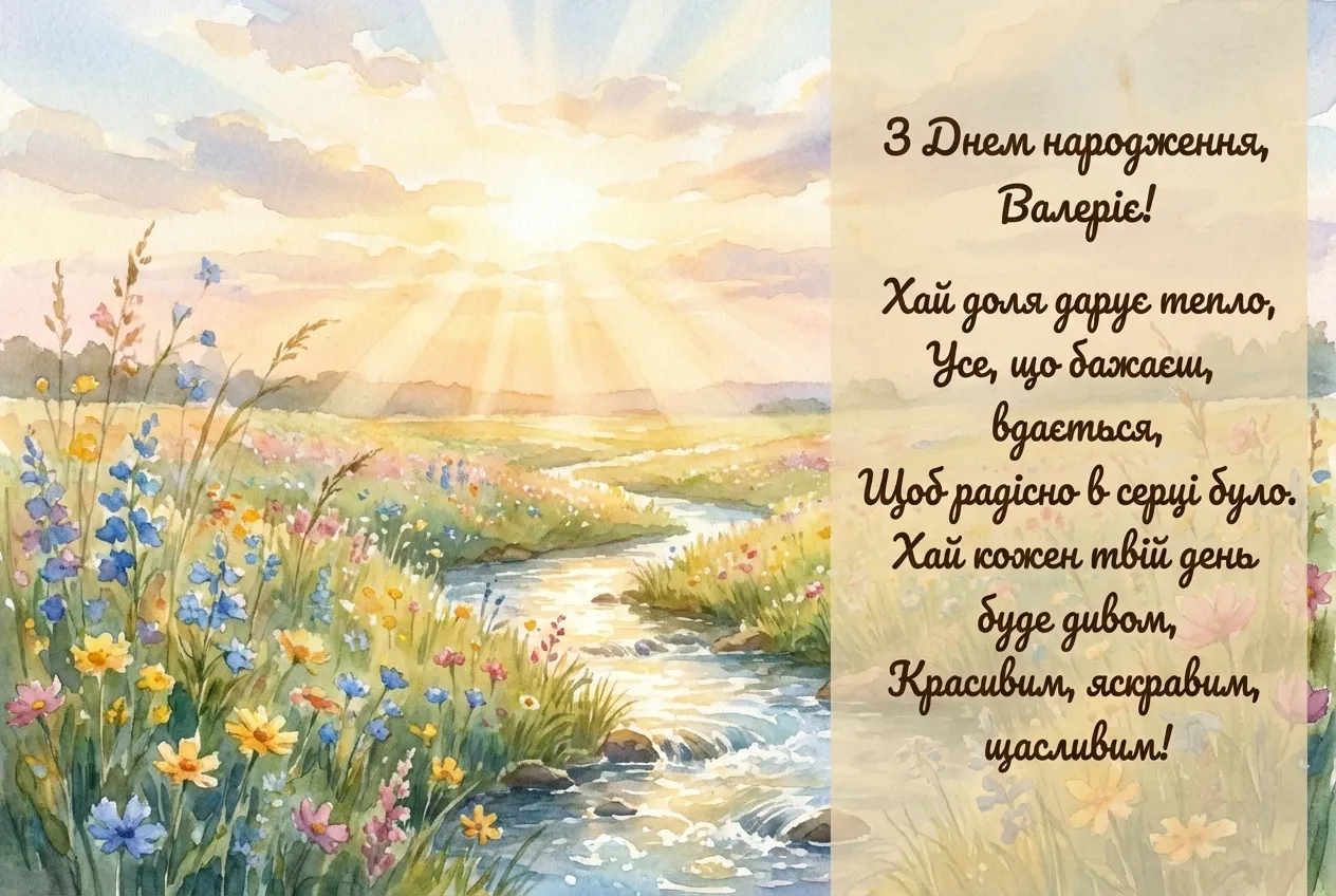 з днем народження Валеріє (жінці) українською