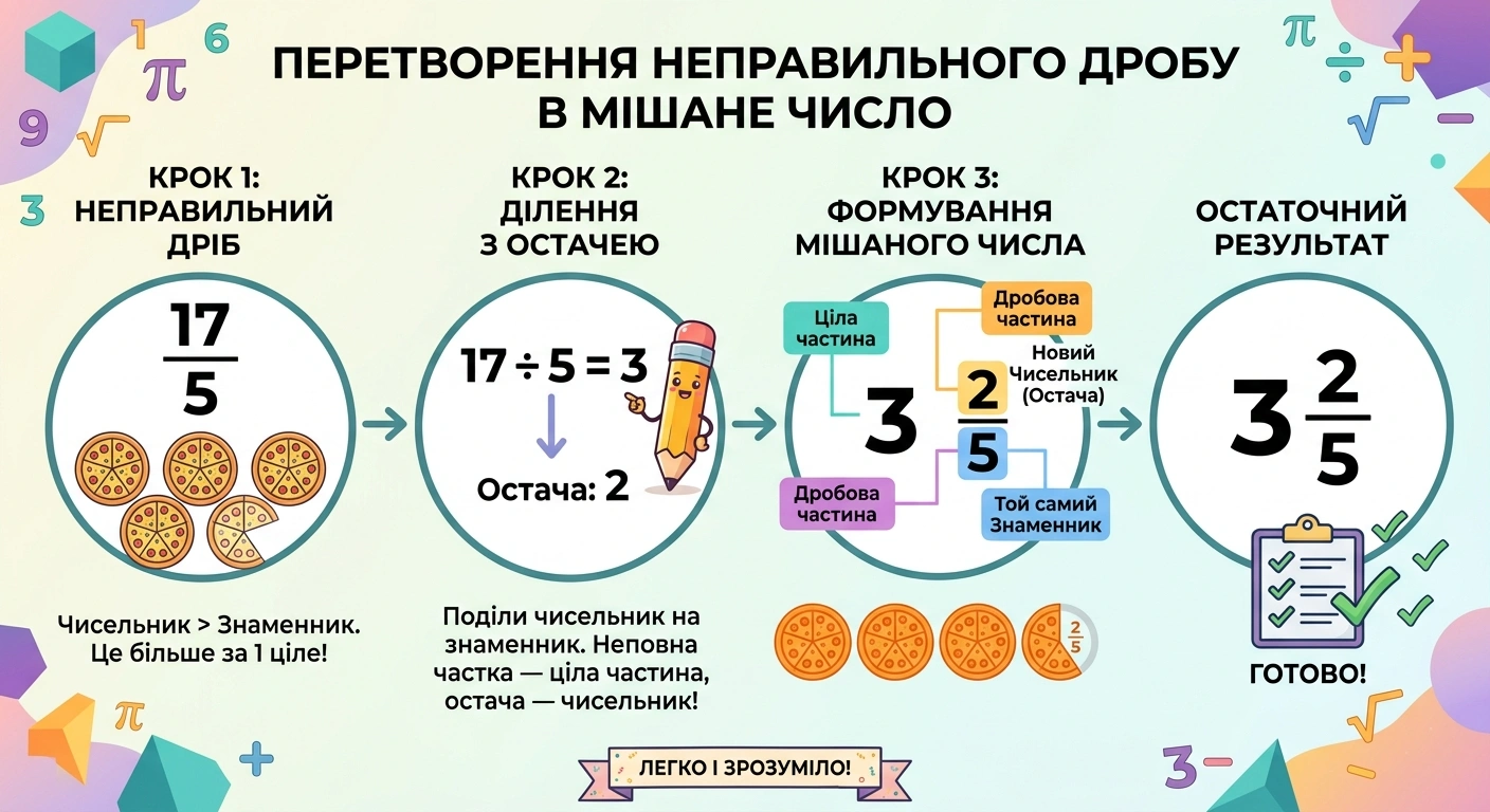 Як з неправильного дробу зробити правильний