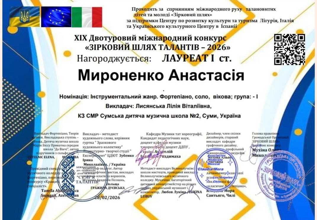 Учні сумської музичної школи здобули міжнародні нагороди на конкурсі юних піаністів