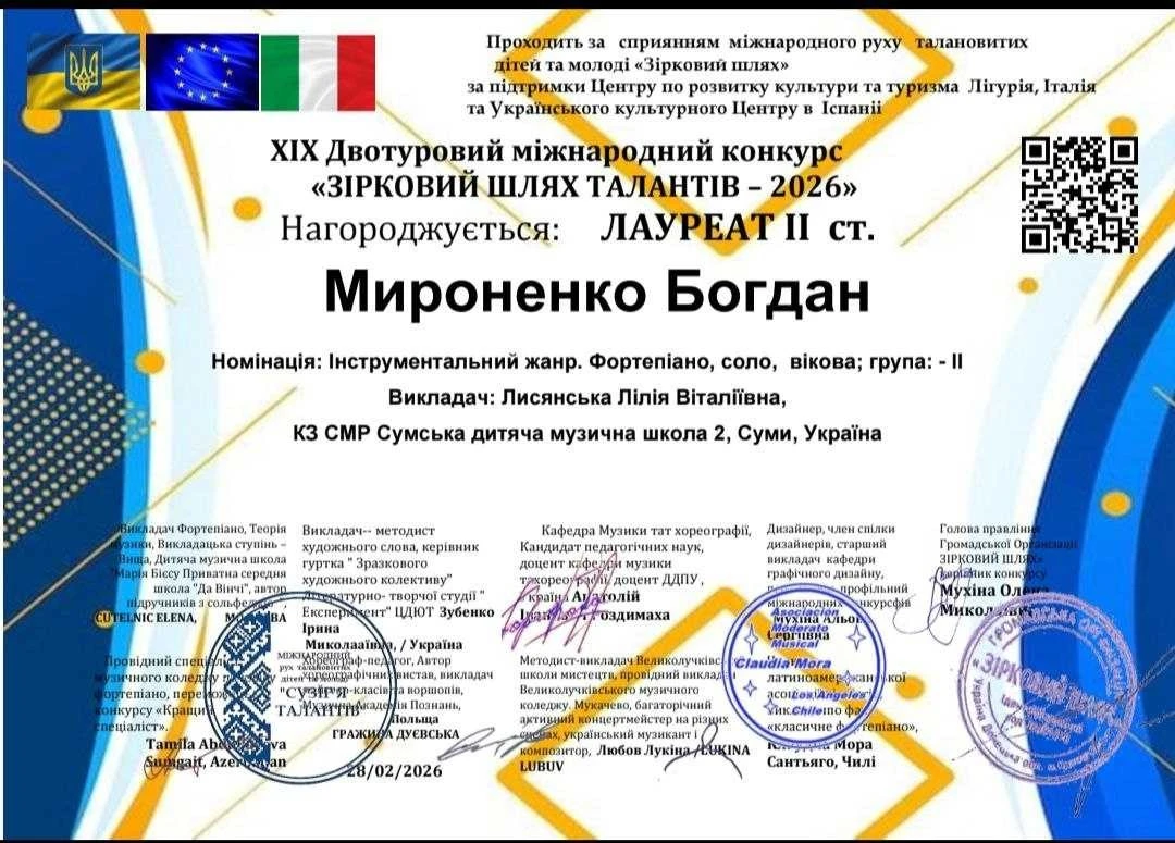 Учні сумської музичної школи здобули міжнародні нагороди на конкурсі юних піаністів
