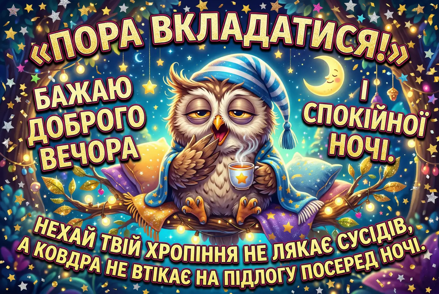 Листівки з добрим вечором та спокійної ночі: душевні привітання для ваших близьких