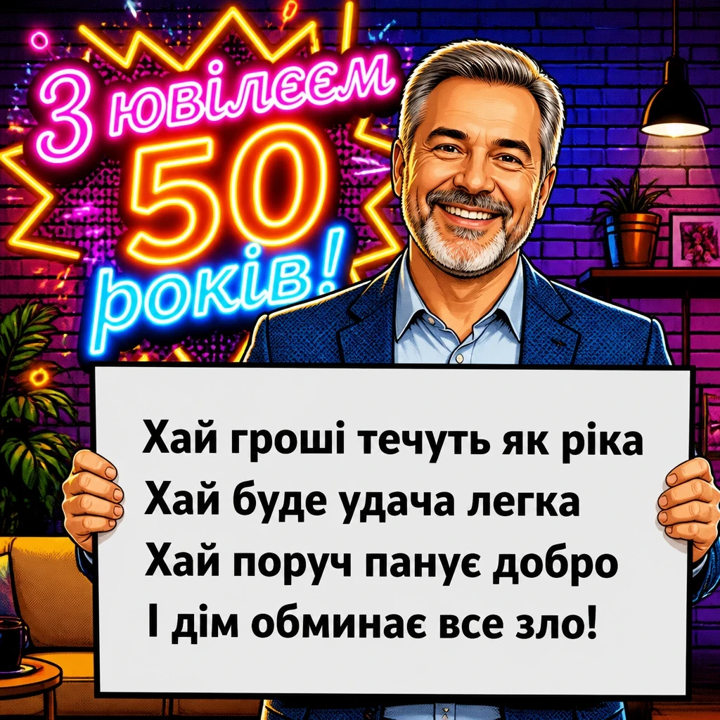 прикольні привітання вітальні листівки з ювілеєм 50 мужчині